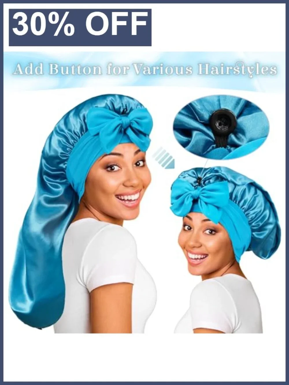 Long Satin Bonnet for Braids Curly Hair with Tie Adjustable Sleep Cap